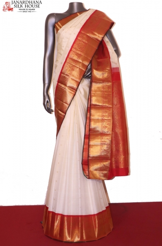 Traditional White Kanchipuram Silk Saree